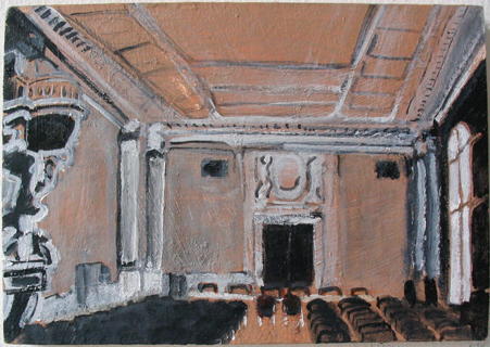 Der Große Saal im Kammer Berlin, acryl op geprepareerd papier op hout, 10x15, 2005