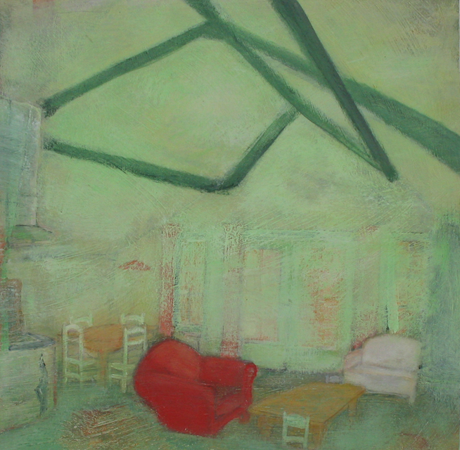 zomerhuis Putten, acryl op geprepareerd papier, 18,4x18,4, 2006